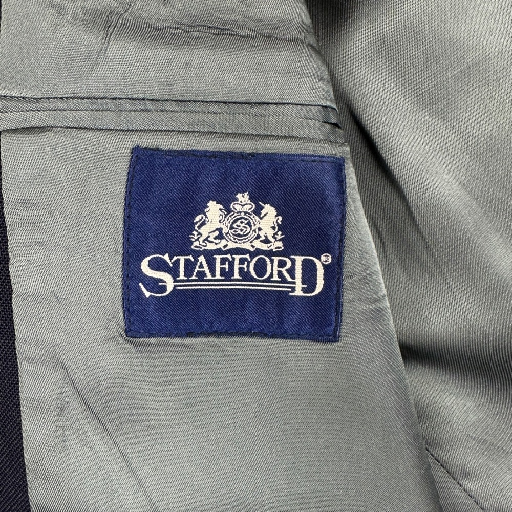 Stafford Mens Navy Blue Worsted Wool Blend Blazer Gold Crest Button Jacket 42S - Picture 6 of 12